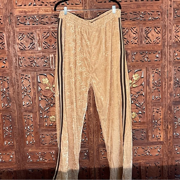 GODBODY XL HIP HOP VELOUR Tan 2 Piece Track Suit with Black Racing Stripes - Picture 9 of 16